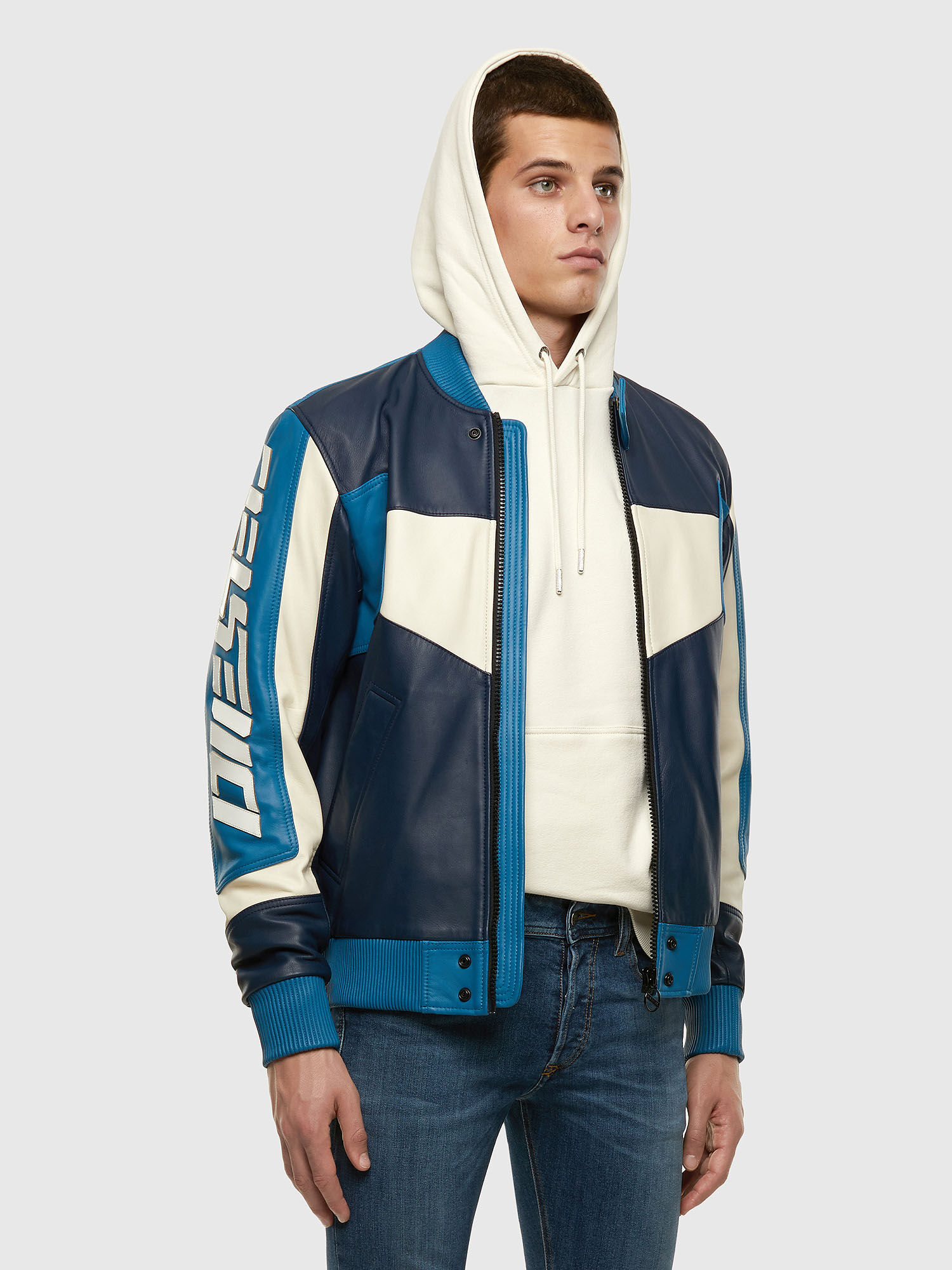 white leather jacket with hood