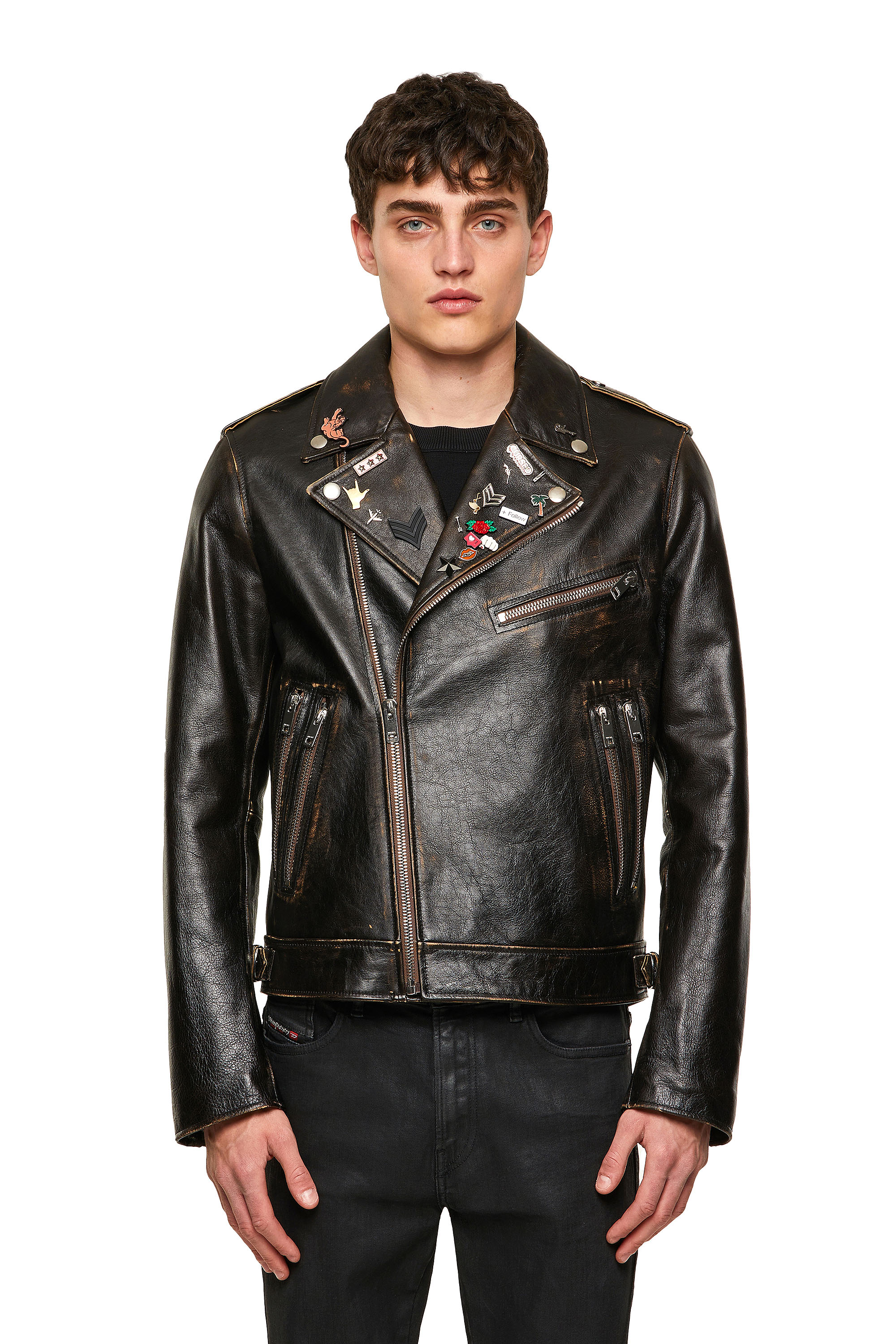 L-GARRETT-NEW Man: Biker jacket in treated leather | Diesel